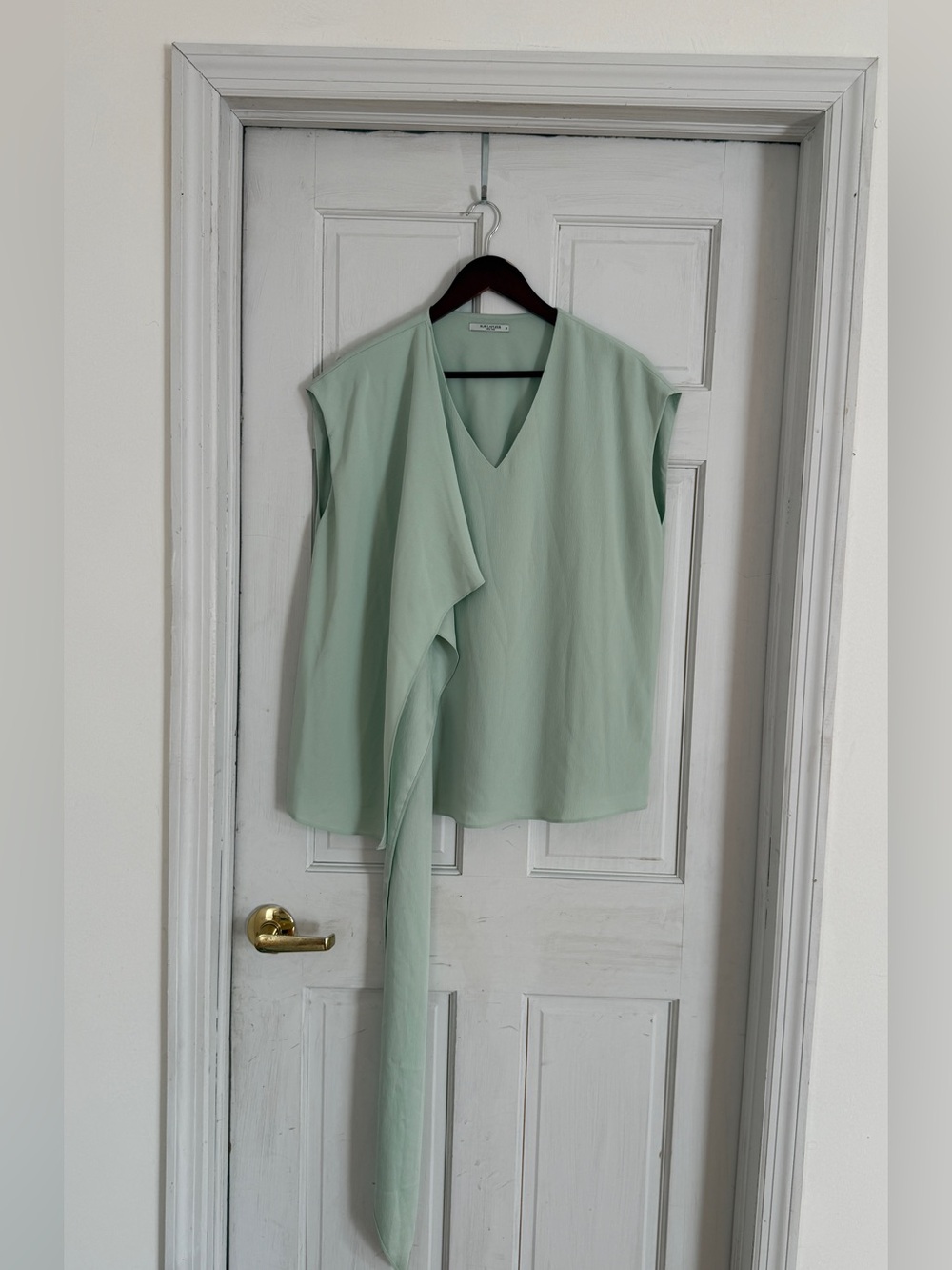 MM LAFLEUR Women’s Mint Green Sleeveless V-Neck Scarf Drape Beverly Top Size M